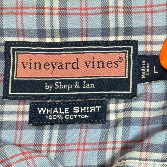 Vineyard Vines Mens Blue & Red Plaid Whale Shirt Button-Down 100% Cotton Size L - Picture 3 of 8